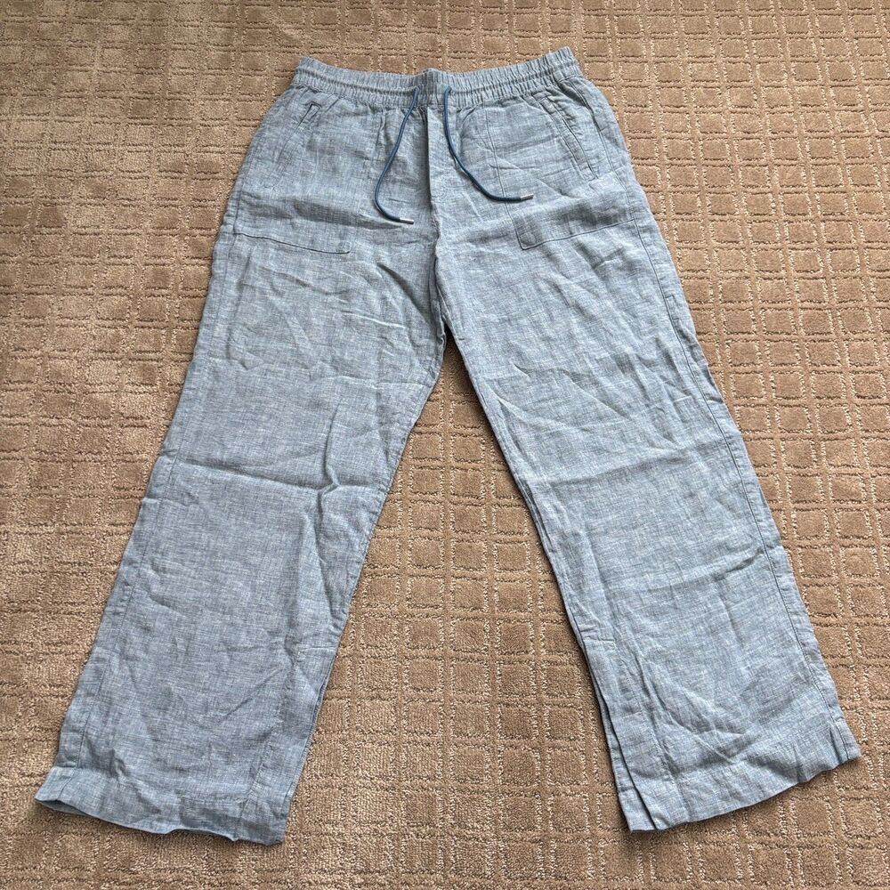 Athleta Cabo Blue Linen Wide Leg Pants Sz. 12 like new, with pockets - Picture 5 of 13